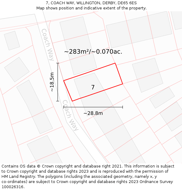 7, COACH WAY, WILLINGTON, DERBY, DE65 6ES: Plot and title map