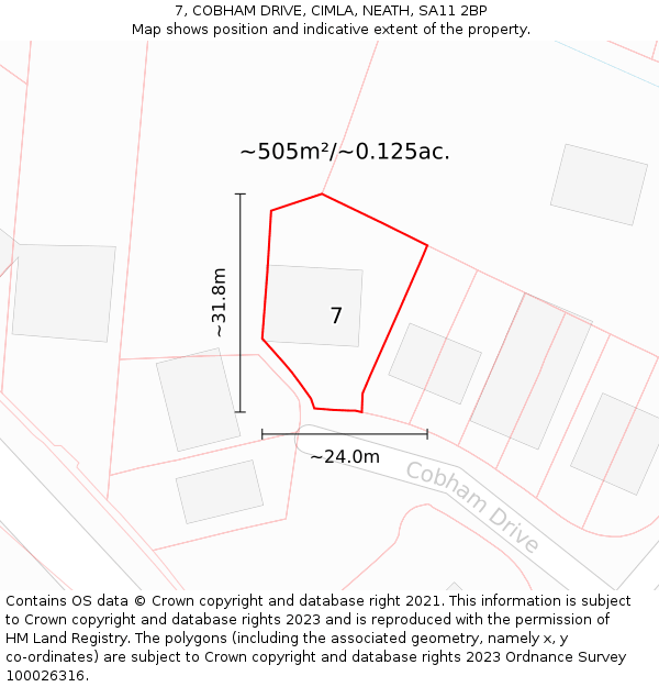 7, COBHAM DRIVE, CIMLA, NEATH, SA11 2BP: Plot and title map