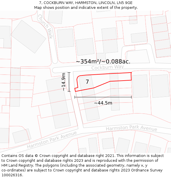 7, COCKBURN WAY, HARMSTON, LINCOLN, LN5 9GE: Plot and title map