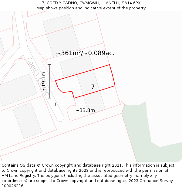 7, COED Y CADNO, CWMGWILI, LLANELLI, SA14 6PX: Plot and title map