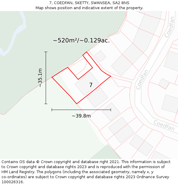 7, COEDFAN, SKETTY, SWANSEA, SA2 8NS: Plot and title map