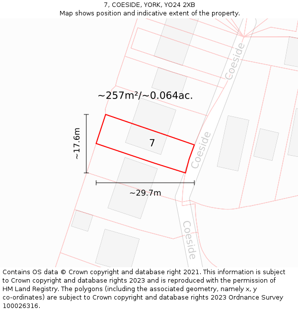 7, COESIDE, YORK, YO24 2XB: Plot and title map