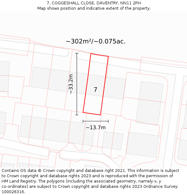 7, COGGESHALL CLOSE, DAVENTRY, NN11 2PH: Plot and title map