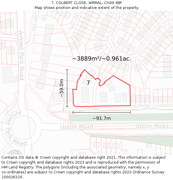 7, COLBERT CLOSE, WIRRAL, CH49 9BF: Plot and title map