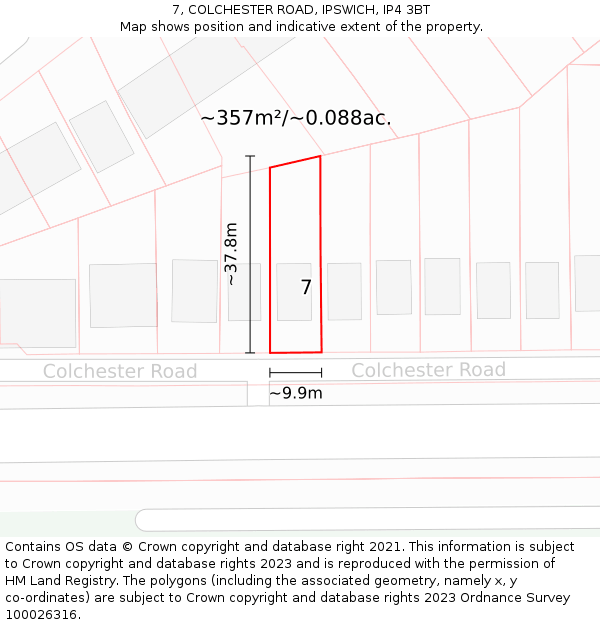 7, COLCHESTER ROAD, IPSWICH, IP4 3BT: Plot and title map