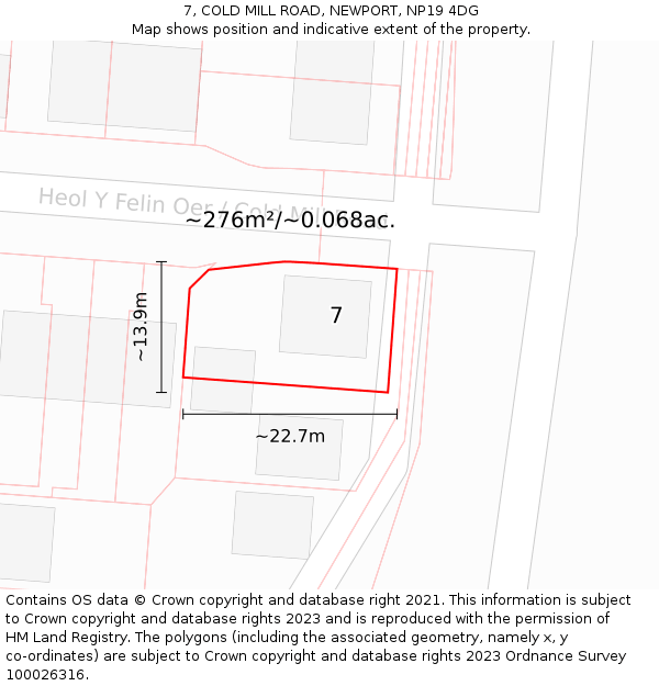 7, COLD MILL ROAD, NEWPORT, NP19 4DG: Plot and title map