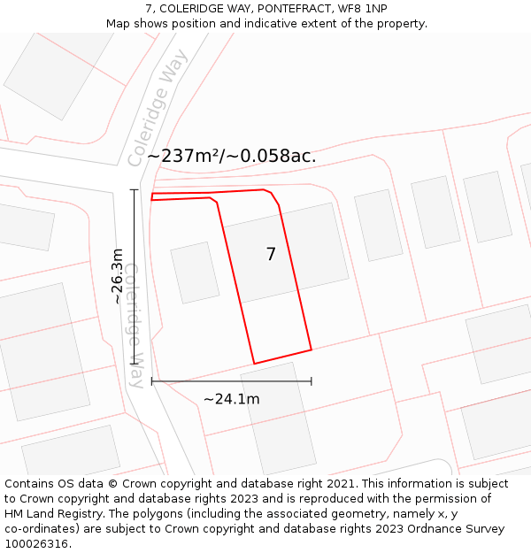 7, COLERIDGE WAY, PONTEFRACT, WF8 1NP: Plot and title map