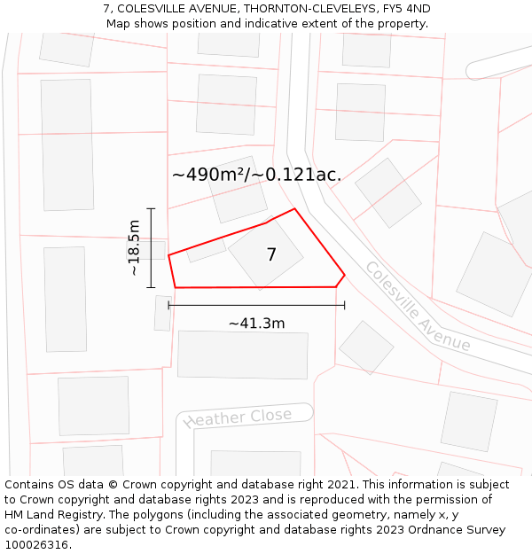 7, COLESVILLE AVENUE, THORNTON-CLEVELEYS, FY5 4ND: Plot and title map
