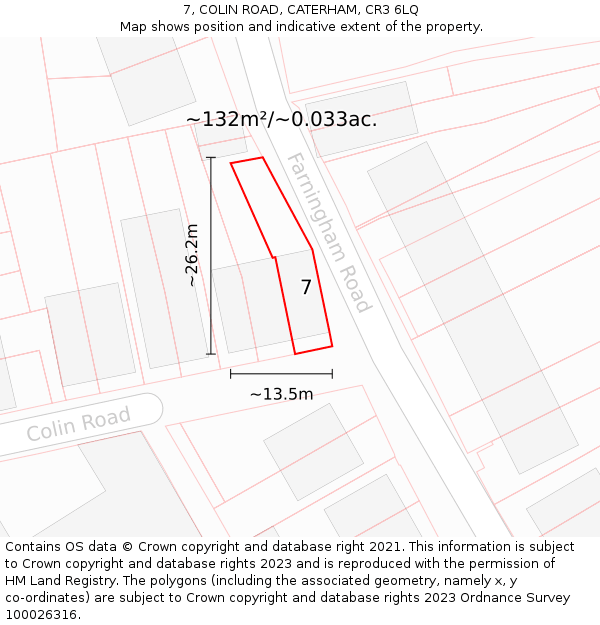 7, COLIN ROAD, CATERHAM, CR3 6LQ: Plot and title map