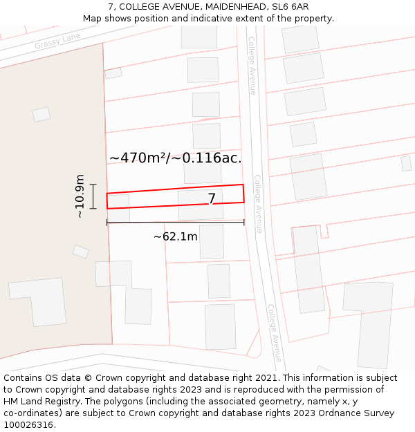 7, COLLEGE AVENUE, MAIDENHEAD, SL6 6AR: Plot and title map