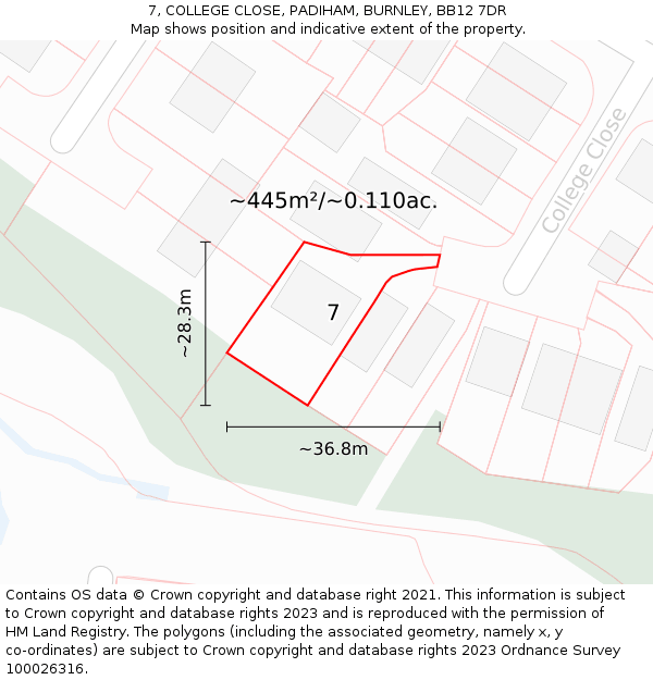 7, COLLEGE CLOSE, PADIHAM, BURNLEY, BB12 7DR: Plot and title map