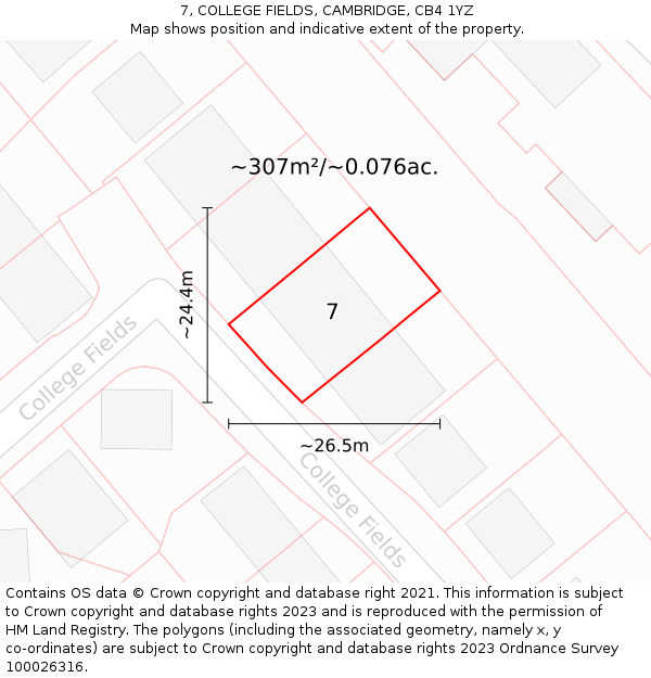 7, COLLEGE FIELDS, CAMBRIDGE, CB4 1YZ: Plot and title map