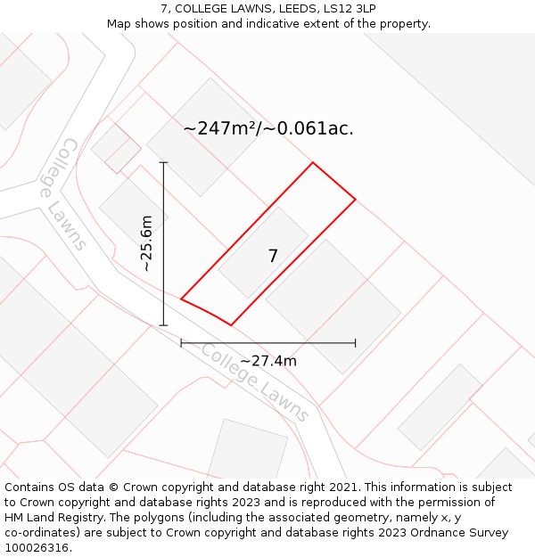 7, COLLEGE LAWNS, LEEDS, LS12 3LP: Plot and title map