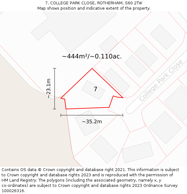 7, COLLEGE PARK CLOSE, ROTHERHAM, S60 2TW: Plot and title map