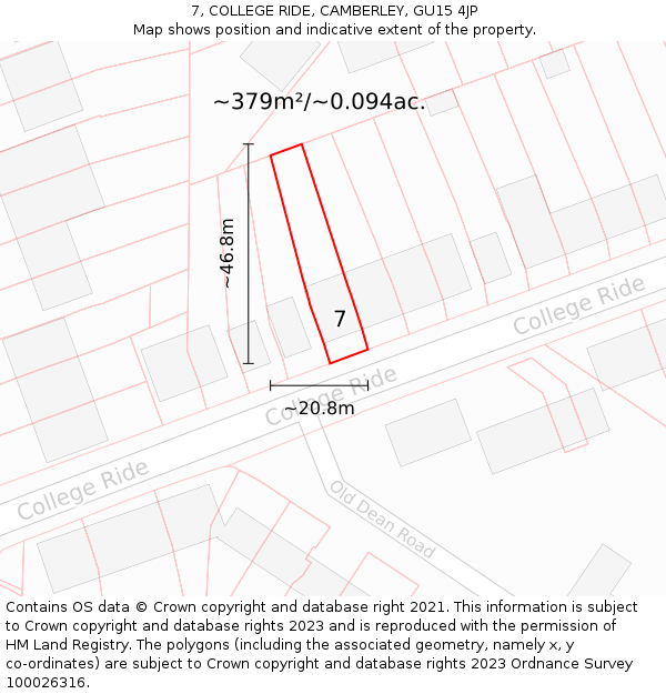 7, COLLEGE RIDE, CAMBERLEY, GU15 4JP: Plot and title map