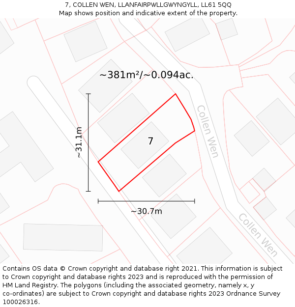 7, COLLEN WEN, LLANFAIRPWLLGWYNGYLL, LL61 5QQ: Plot and title map