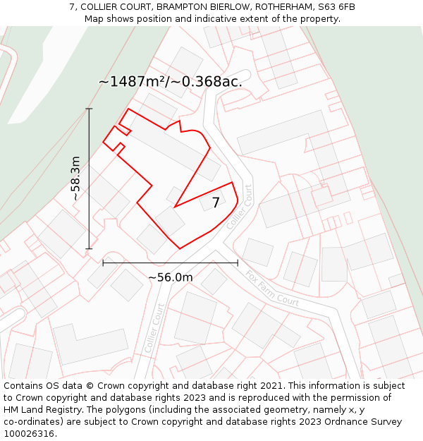 7, COLLIER COURT, BRAMPTON BIERLOW, ROTHERHAM, S63 6FB: Plot and title map