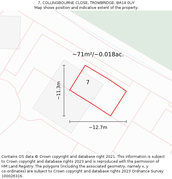 7, COLLINGBOURNE CLOSE, TROWBRIDGE, BA14 0UY: Plot and title map