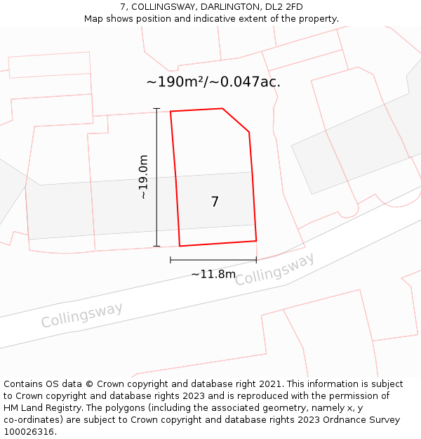 7, COLLINGSWAY, DARLINGTON, DL2 2FD: Plot and title map