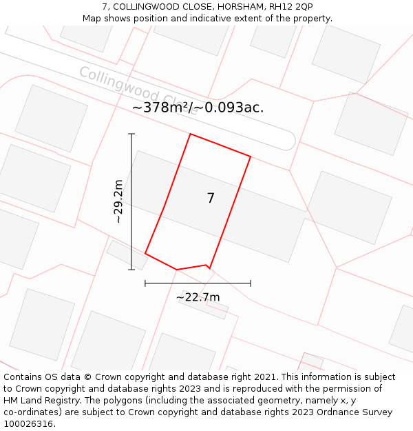 7, COLLINGWOOD CLOSE, HORSHAM, RH12 2QP: Plot and title map