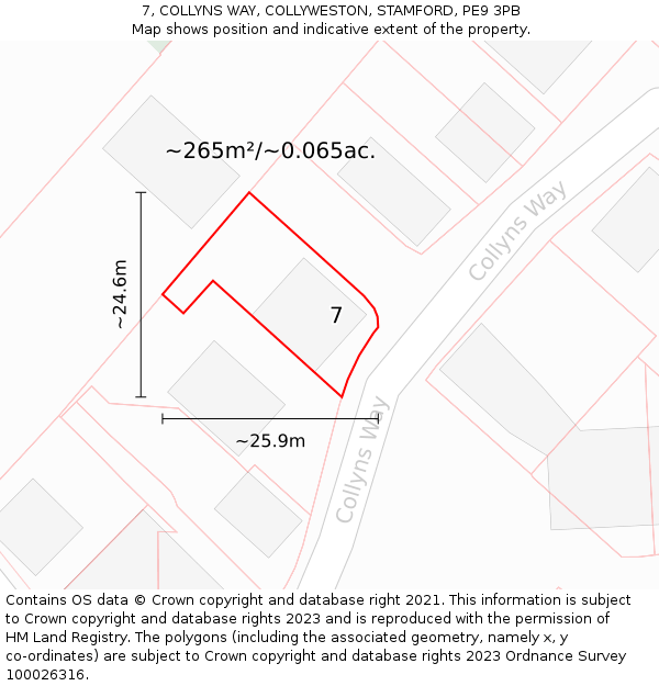 7, COLLYNS WAY, COLLYWESTON, STAMFORD, PE9 3PB: Plot and title map