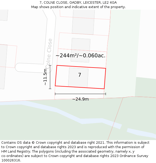 7, COLNE CLOSE, OADBY, LEICESTER, LE2 4GA: Plot and title map