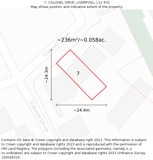 7, COLONEL DRIVE, LIVERPOOL, L12 4YG: Plot and title map