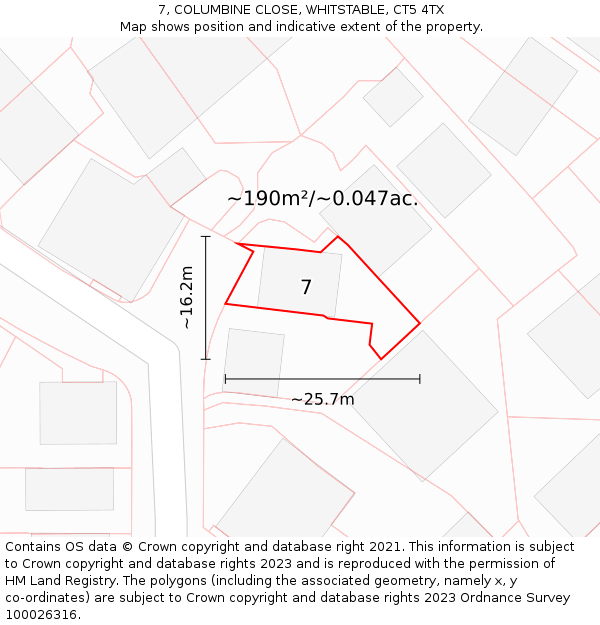 7, COLUMBINE CLOSE, WHITSTABLE, CT5 4TX: Plot and title map