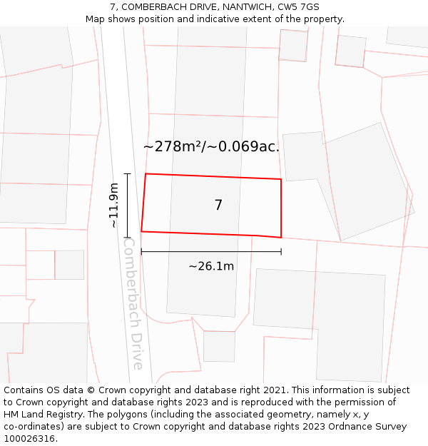 7, COMBERBACH DRIVE, NANTWICH, CW5 7GS: Plot and title map