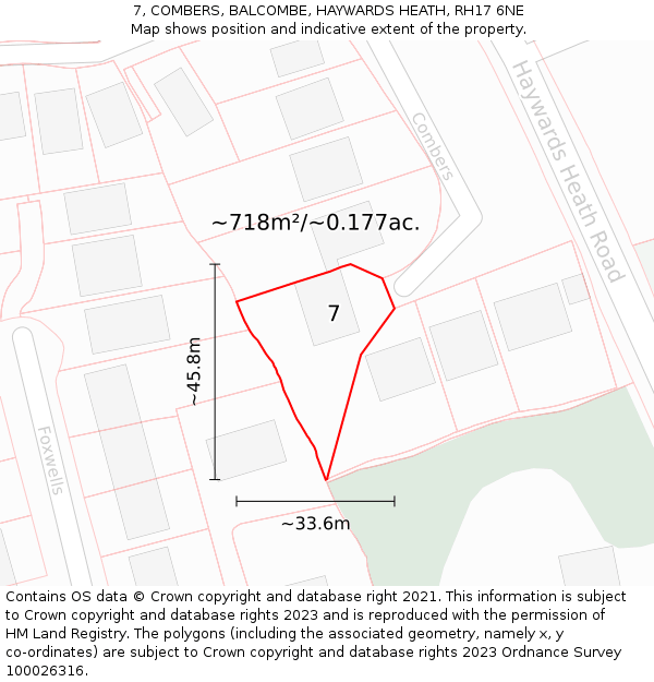 7, COMBERS, BALCOMBE, HAYWARDS HEATH, RH17 6NE: Plot and title map
