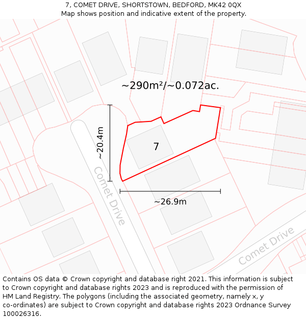 7, COMET DRIVE, SHORTSTOWN, BEDFORD, MK42 0QX: Plot and title map