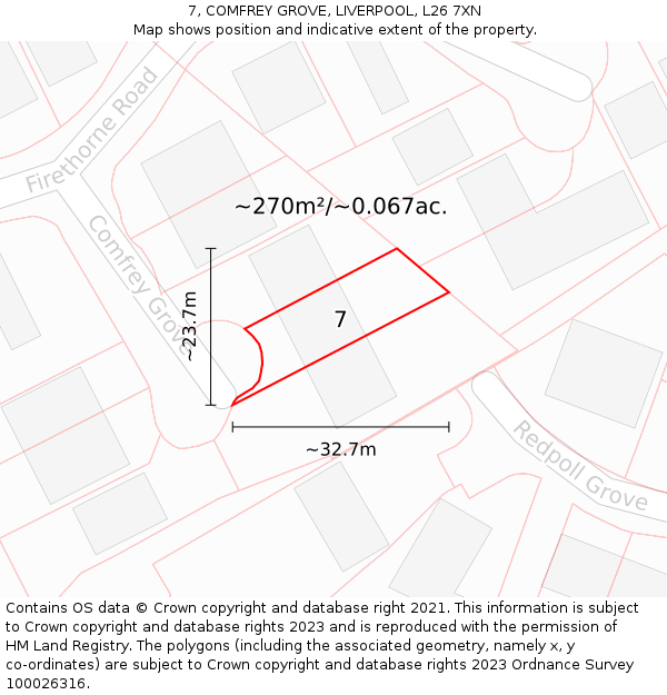 7, COMFREY GROVE, LIVERPOOL, L26 7XN: Plot and title map