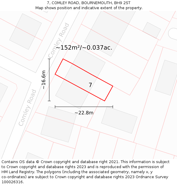 7, COMLEY ROAD, BOURNEMOUTH, BH9 2ST: Plot and title map