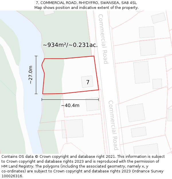 7, COMMERCIAL ROAD, RHYDYFRO, SWANSEA, SA8 4SL: Plot and title map