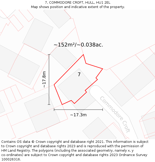 7, COMMODORE CROFT, HULL, HU1 2EL: Plot and title map