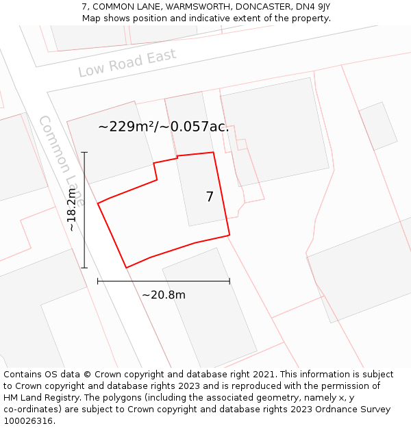 7, COMMON LANE, WARMSWORTH, DONCASTER, DN4 9JY: Plot and title map