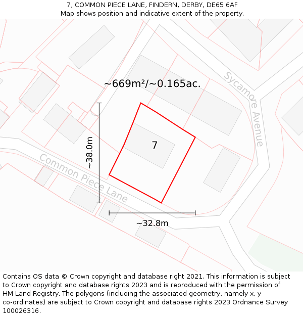 7, COMMON PIECE LANE, FINDERN, DERBY, DE65 6AF: Plot and title map