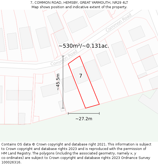 7, COMMON ROAD, HEMSBY, GREAT YARMOUTH, NR29 4LT: Plot and title map