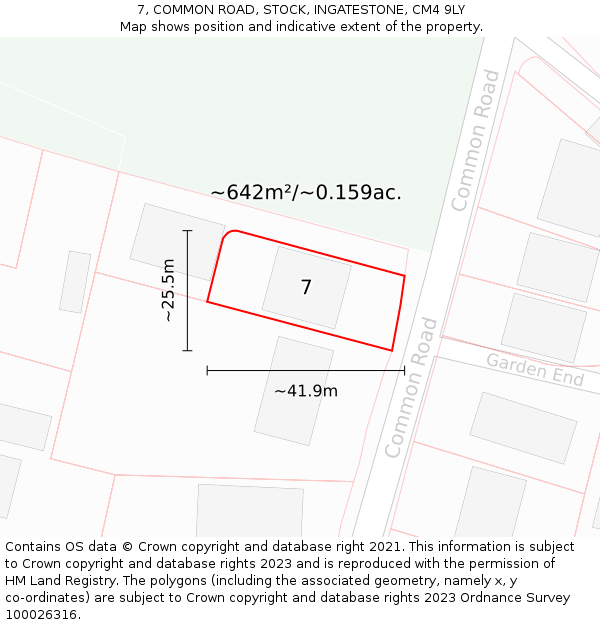 7, COMMON ROAD, STOCK, INGATESTONE, CM4 9LY: Plot and title map
