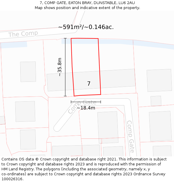 7, COMP GATE, EATON BRAY, DUNSTABLE, LU6 2AU: Plot and title map