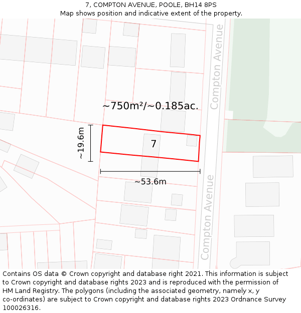 7, COMPTON AVENUE, POOLE, BH14 8PS: Plot and title map
