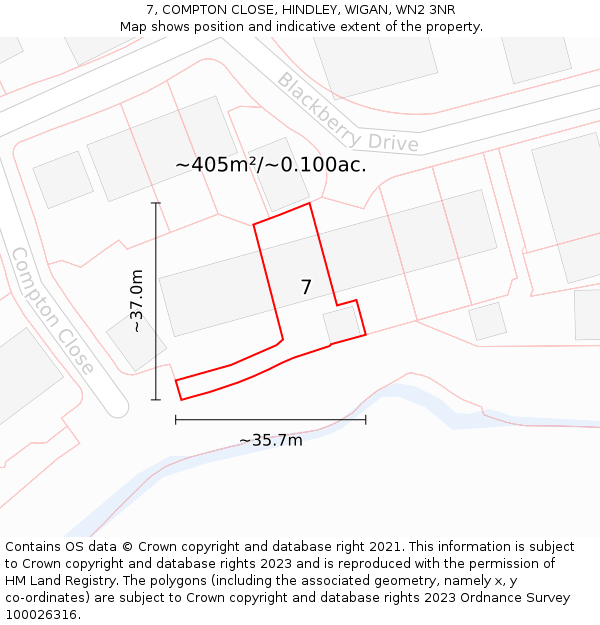7, COMPTON CLOSE, HINDLEY, WIGAN, WN2 3NR: Plot and title map