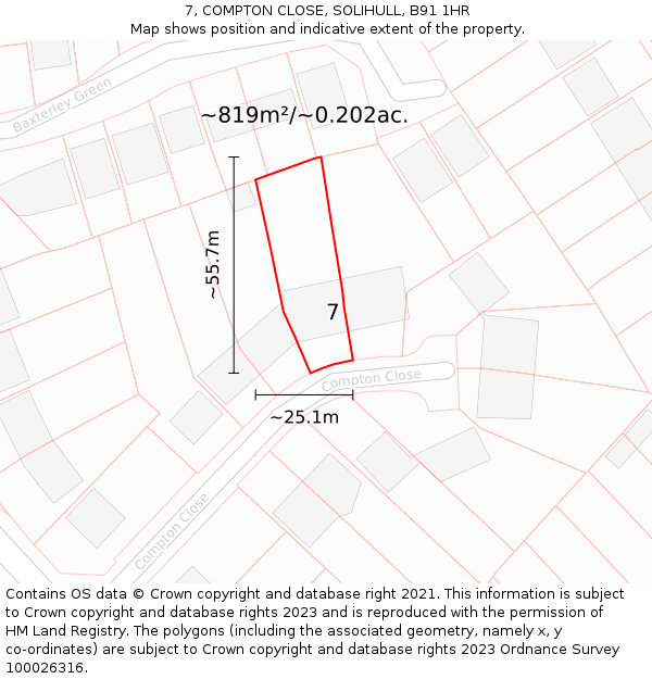 7, COMPTON CLOSE, SOLIHULL, B91 1HR: Plot and title map