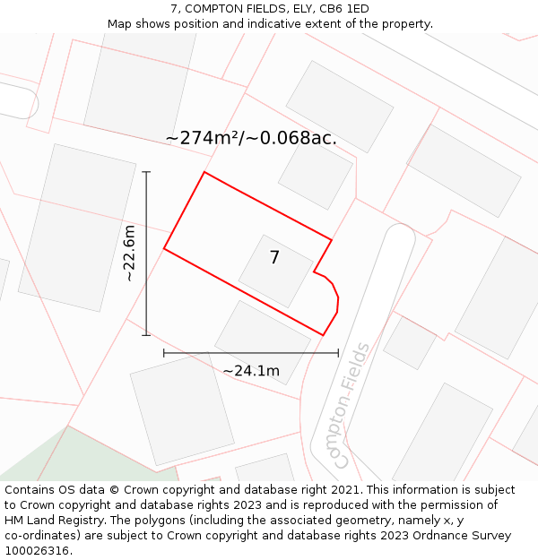 7, COMPTON FIELDS, ELY, CB6 1ED: Plot and title map