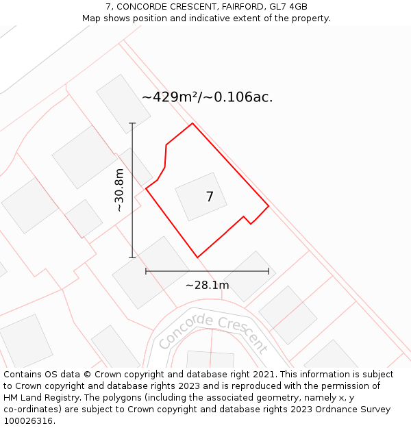 7, CONCORDE CRESCENT, FAIRFORD, GL7 4GB: Plot and title map