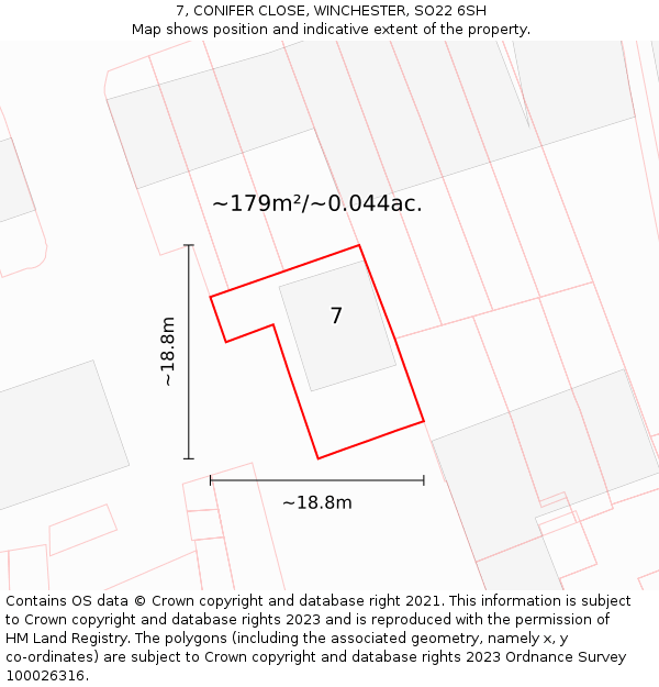 7, CONIFER CLOSE, WINCHESTER, SO22 6SH: Plot and title map