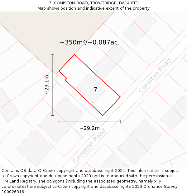 7, CONISTON ROAD, TROWBRIDGE, BA14 8TD: Plot and title map