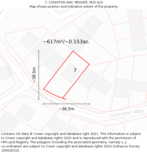 7, CONISTON WAY, REIGATE, RH2 0LN: Plot and title map