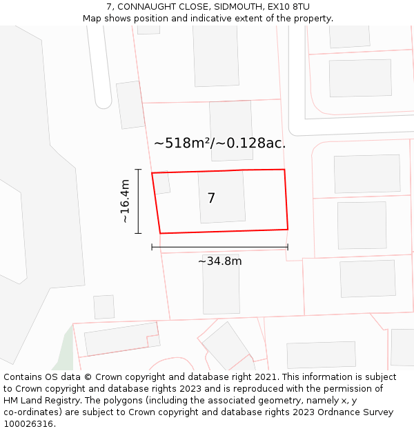 7, CONNAUGHT CLOSE, SIDMOUTH, EX10 8TU: Plot and title map
