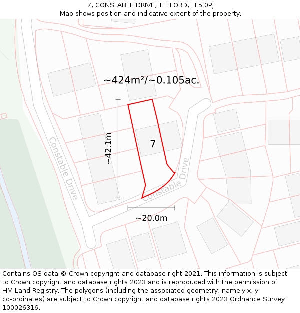 7, CONSTABLE DRIVE, TELFORD, TF5 0PJ: Plot and title map